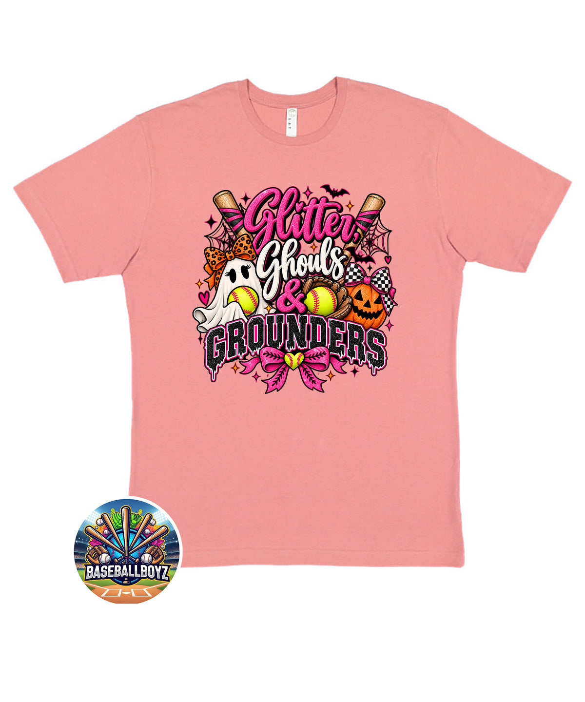 Glitter Ghouls & Grounders Softball Halloween Graphic T-Shirt