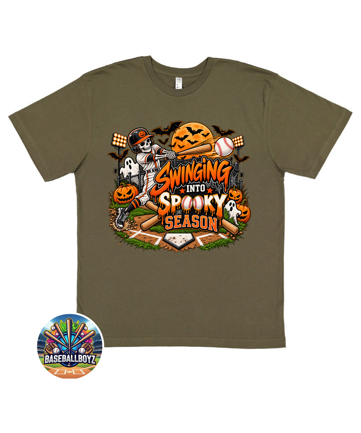 Swinging into Spooky Season Baseball Halloween Graphic T-Shirt