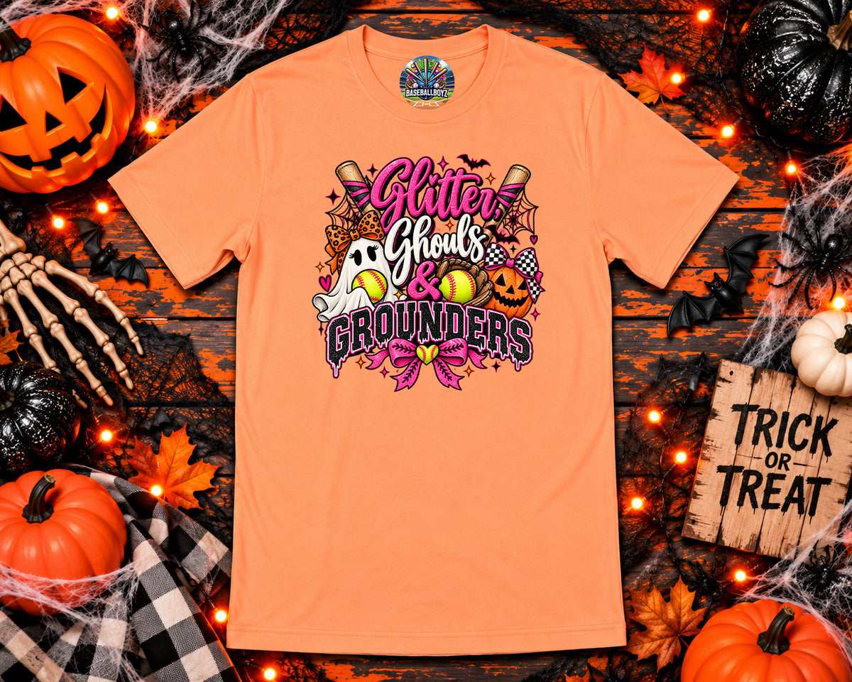 Glitter Ghouls & Grounders Softball Halloween Graphic T-Shirt