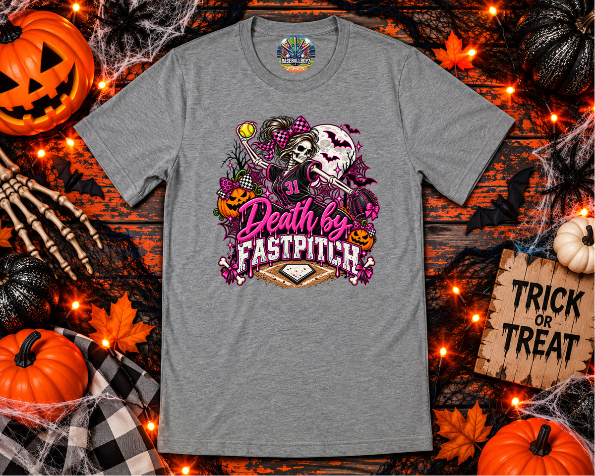 Death By Fast Pitch Softball Halloween Graphic T-Shirt