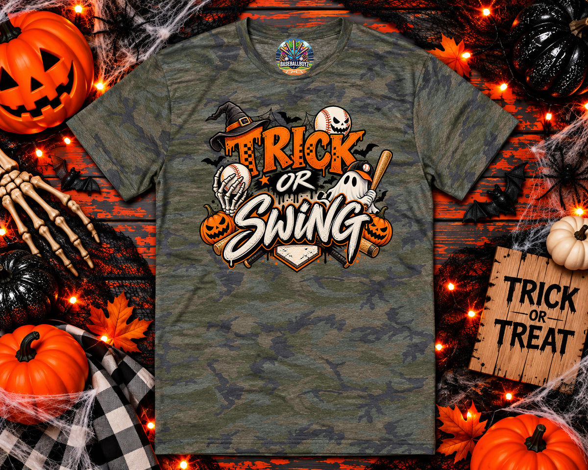 Trick or Swing Baseball Halloween Graphic T-Shirt