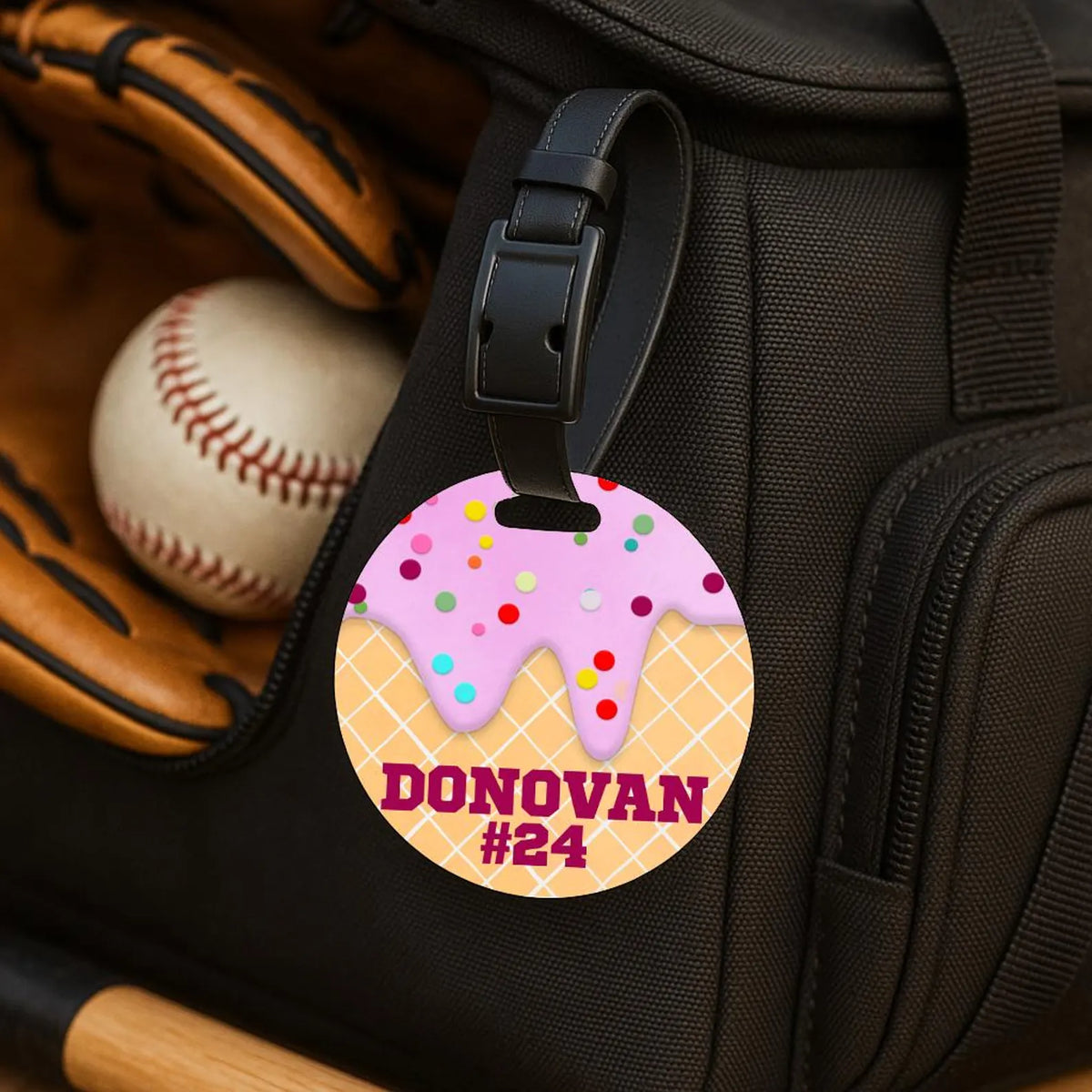 Custom Drip Circle Baseball Bag Tag