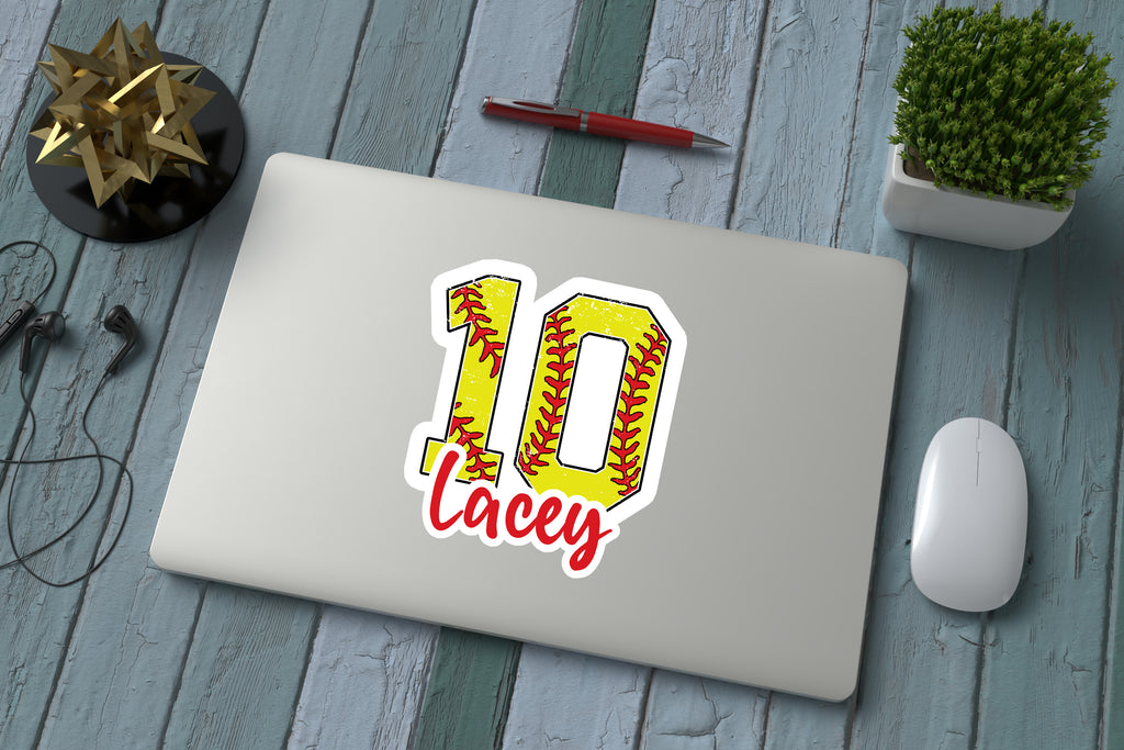 Custom Softball Name and Number Sticker