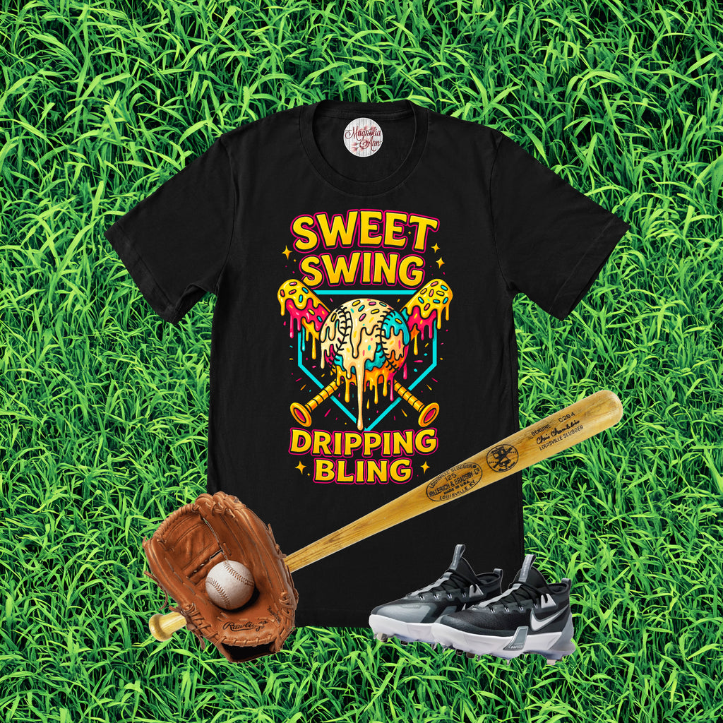 Sweet Swing Drippin' Bling Baseball Graphic T-Shirt