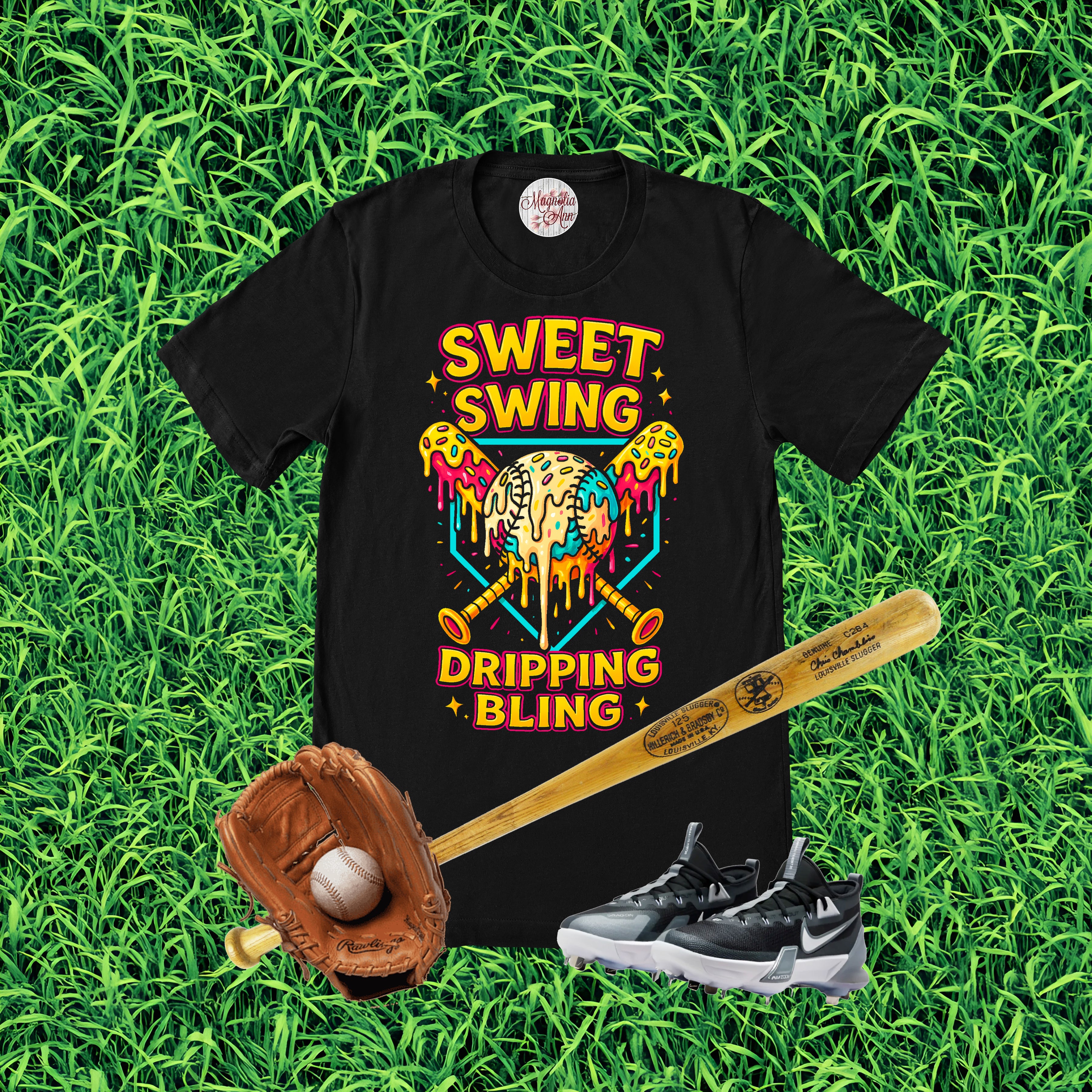 Sweet Swing Drippin' Bling Baseball Graphic T-Shirt