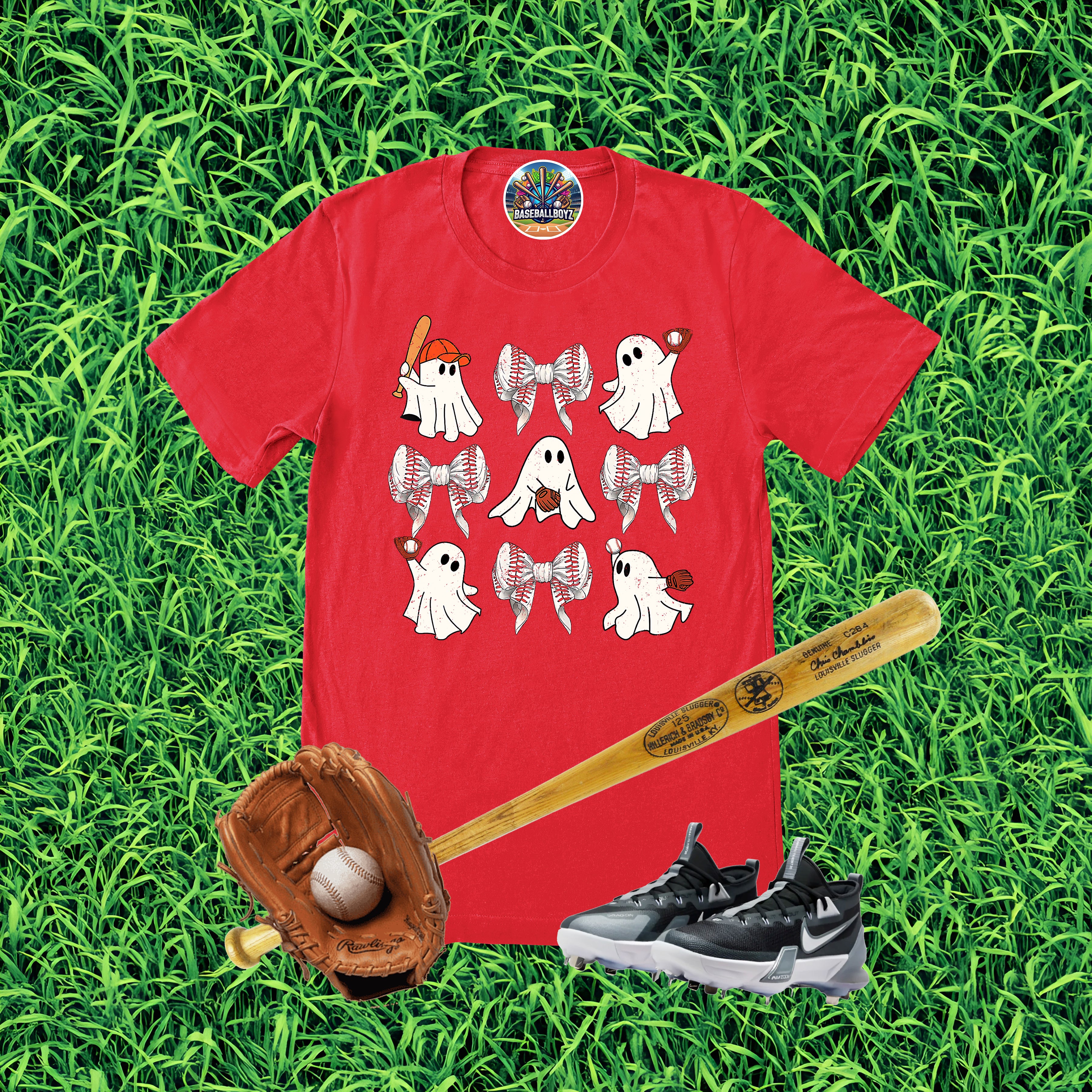Baseball Ghosts Coquette Bows Halloween Graphic T-Shirt