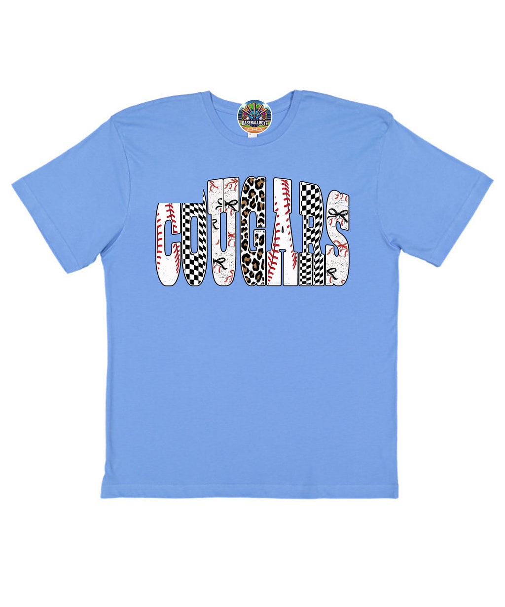 Cougars Baseball Checkered Font Team Graphic T-Shirt