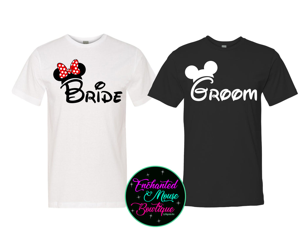 Bride & Groom Minnie & Mickey Couple T-Shirt