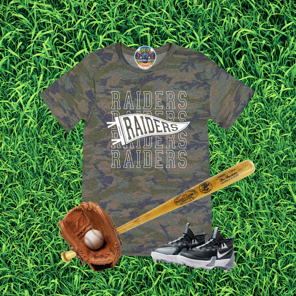 Raiders Stacked Text Pennant Flag Team Graphic T-Shirt