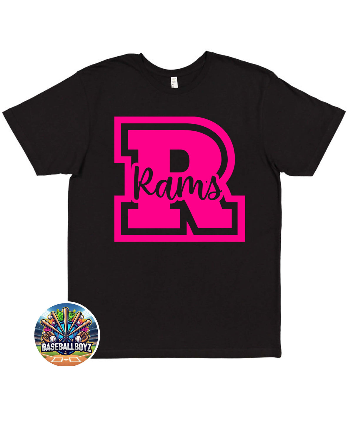 R Rams Block Cursive Text Team Graphic T-Shirt