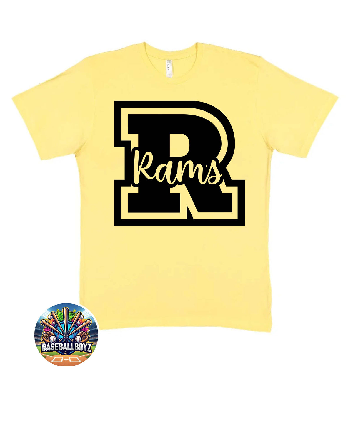R Rams Block Cursive Text Team Graphic T-Shirt