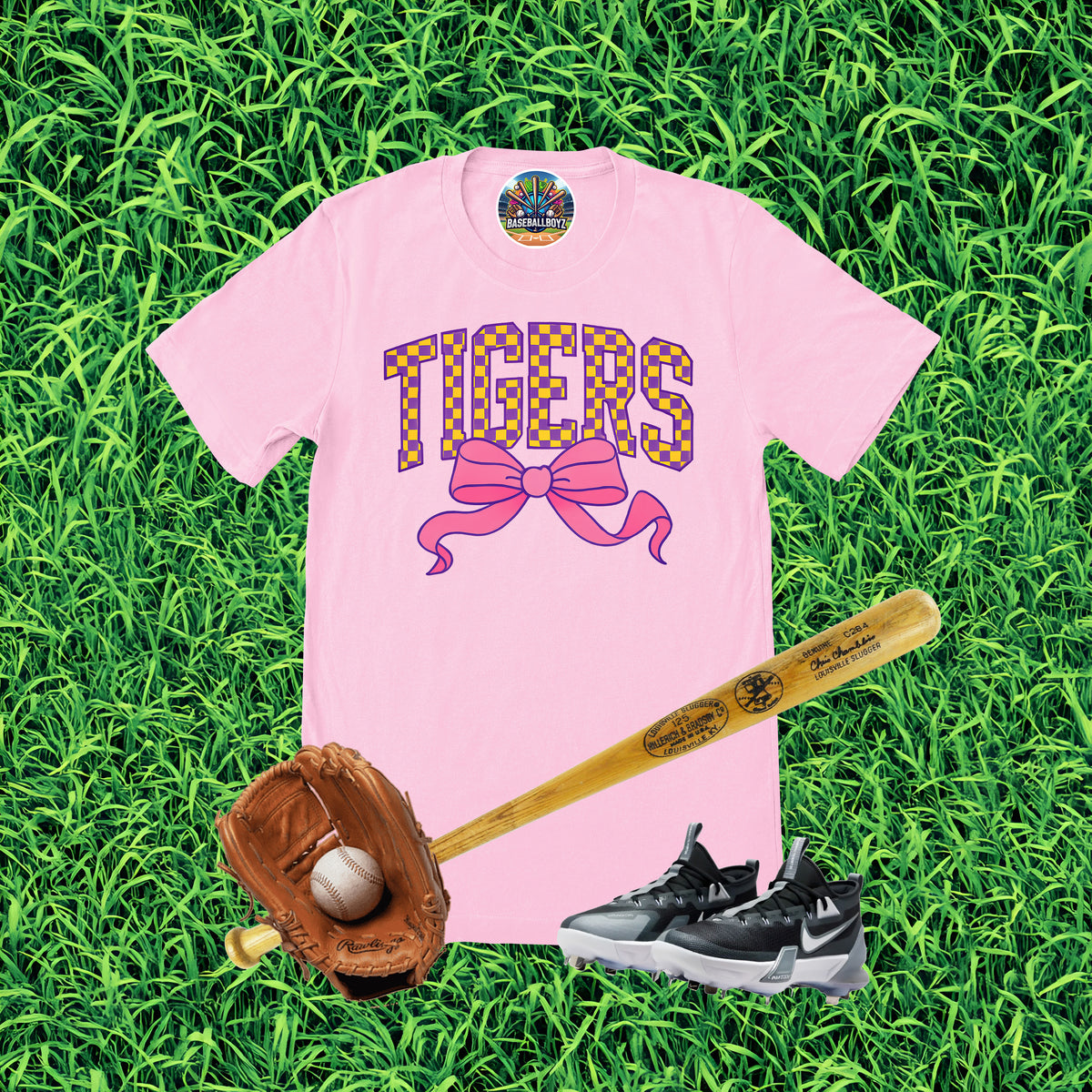 Tigers Checkered Bow Team Graphic T-Shirt
